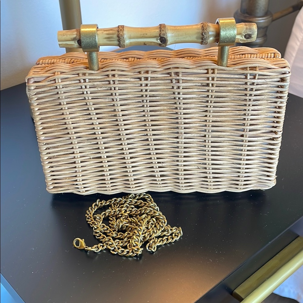 Zara Tan Woven Clutch with Gold Chain
